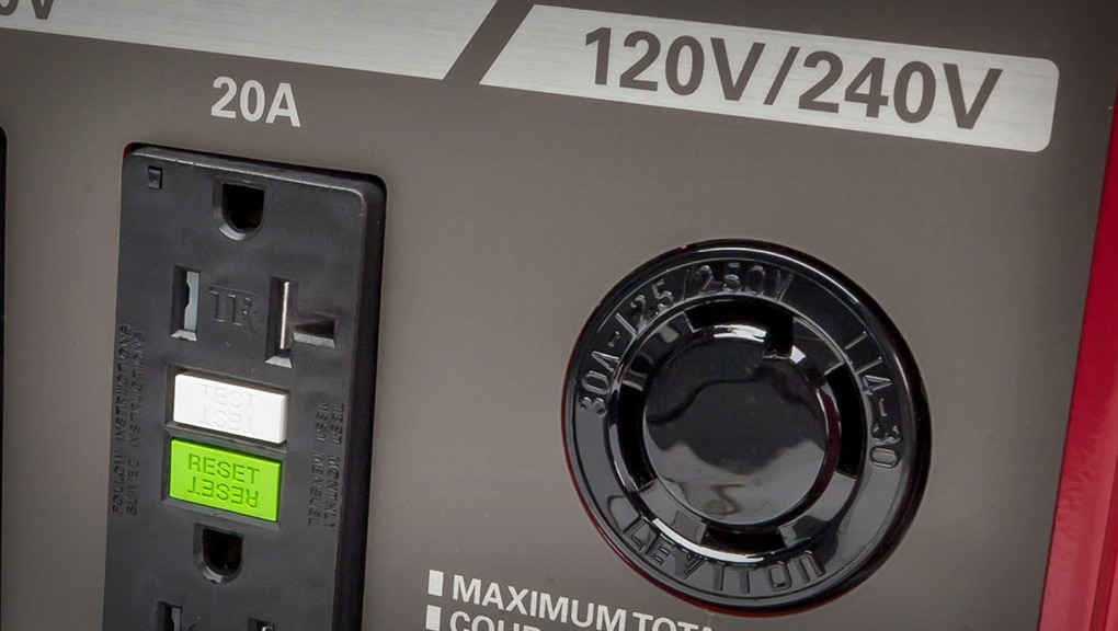 Close up of generator plug in outlet