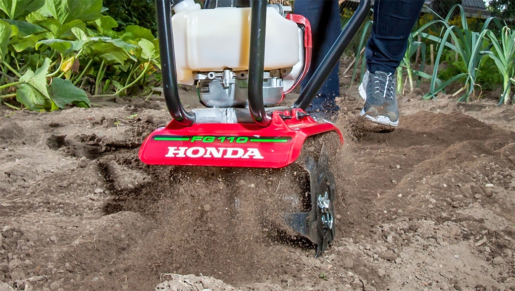 Close up of tiller in garden